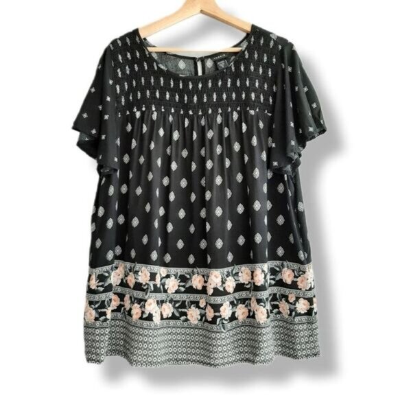 TORRID Border Print Smocked Challis Blouse Boho Sz 2X | 2 - Picture 2 of 11